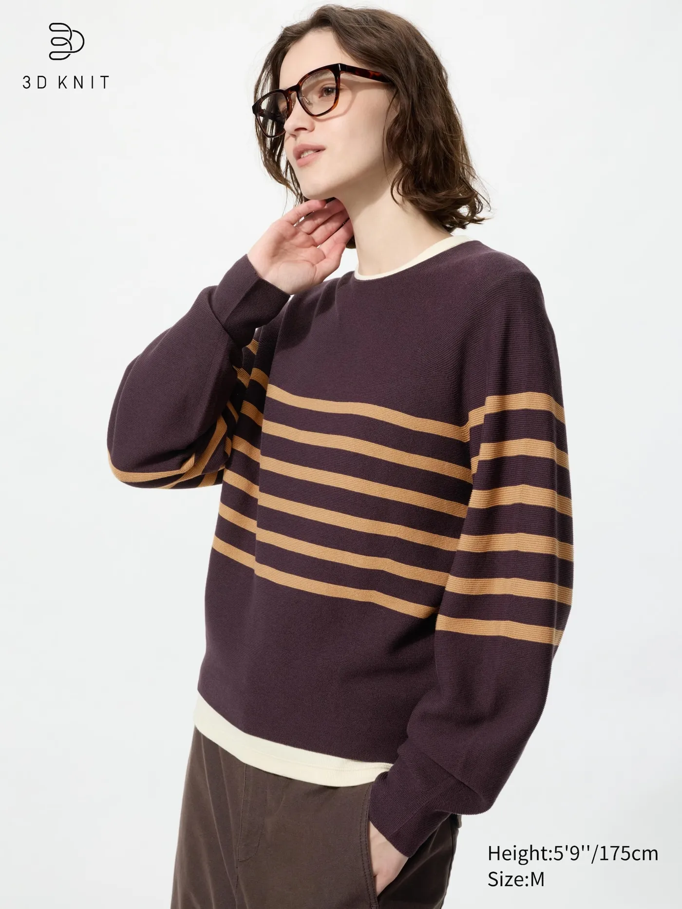 3D Knit Cotton Volume Sleeve Sweater | Stripe