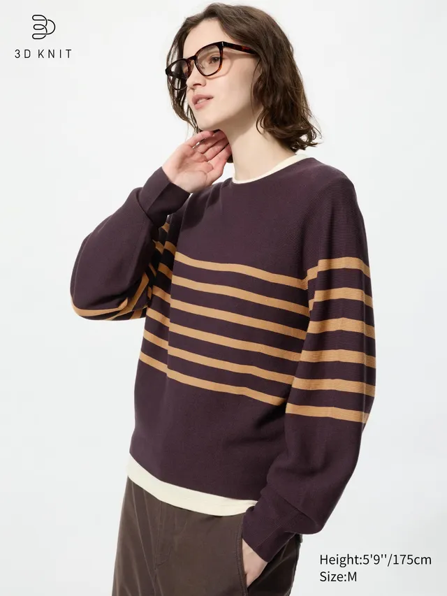 3D Knit Cotton Volume Sleeve Sweater | Stripe