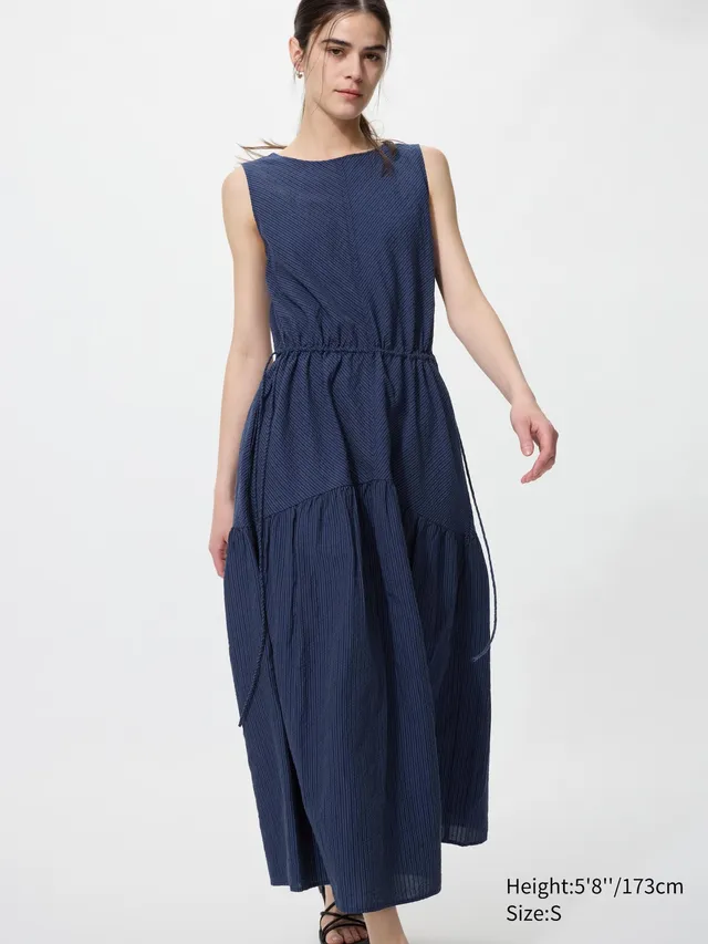 Linen Blend Tiered Dress | Stripe