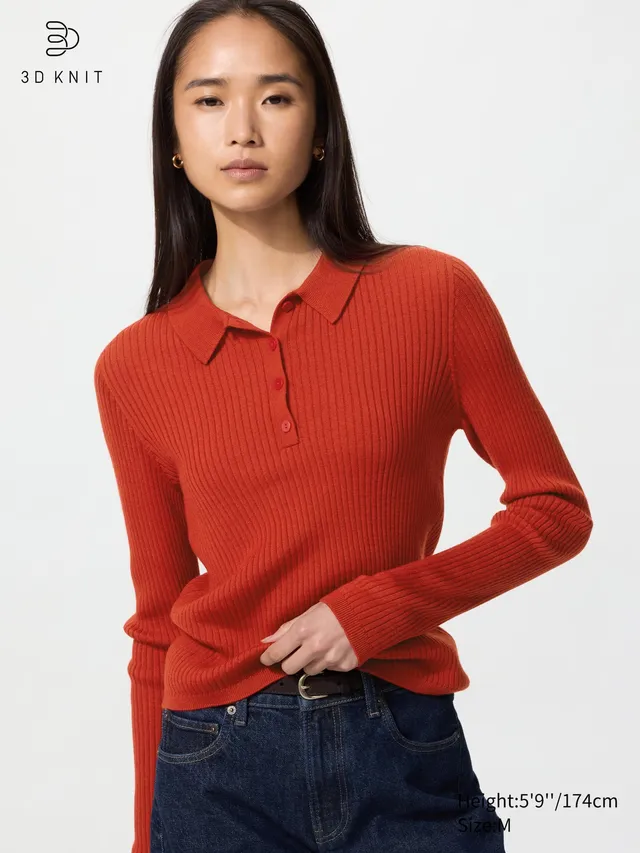 3D Knit Merino Blend Polo Sweater