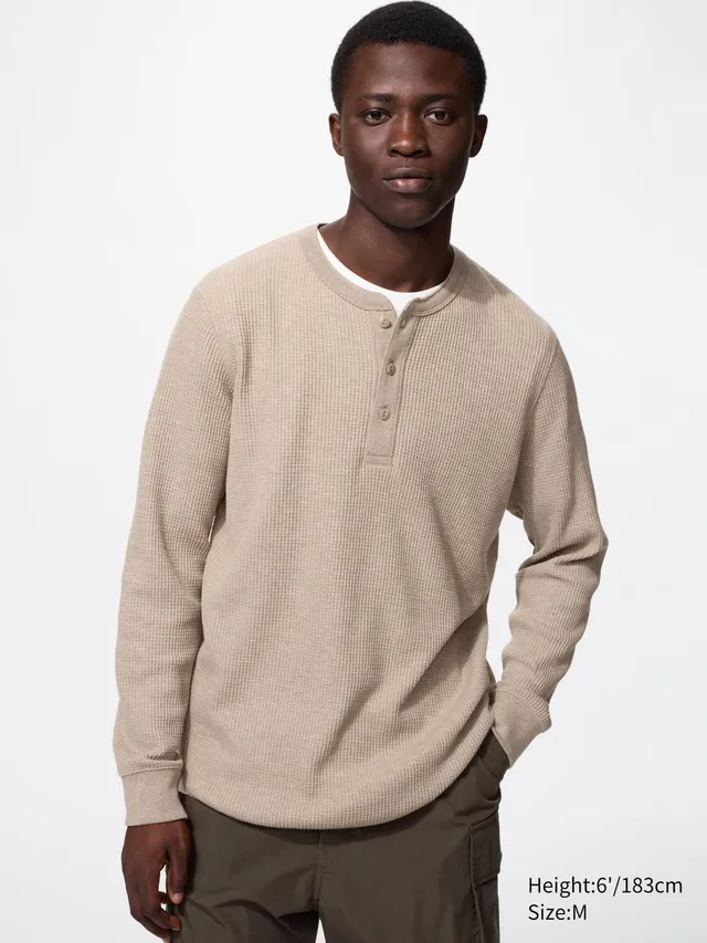 Waffle Henley Neck T-Shirt | Long Sleeve