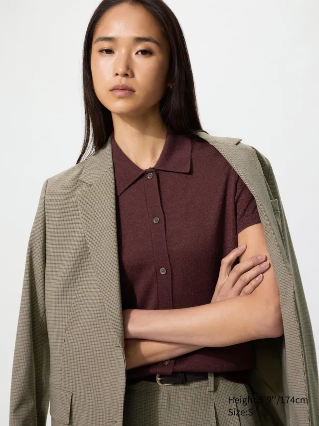Merino Blend Polo Cardigan | Short Sleeve