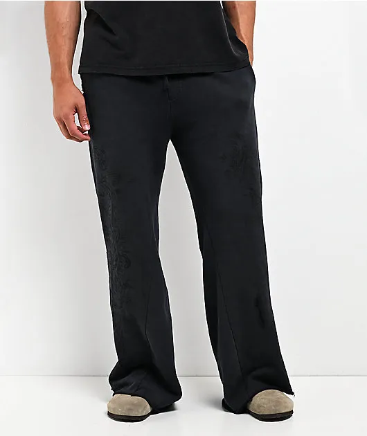 Affliction Winged Up Dark Grey Wash Wide Leg Sweatpants