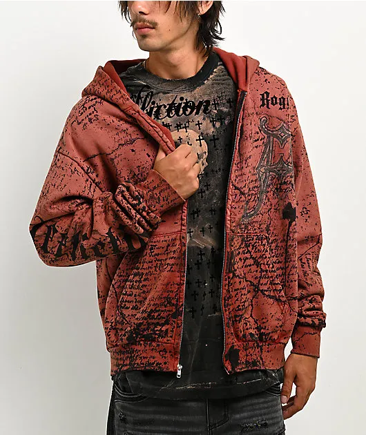 Affliction x Rogue Mourning Washed Red Zip Hoodie