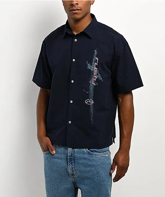 Rusty Morning Glory Navy Short Sleeve Button Up Shirt