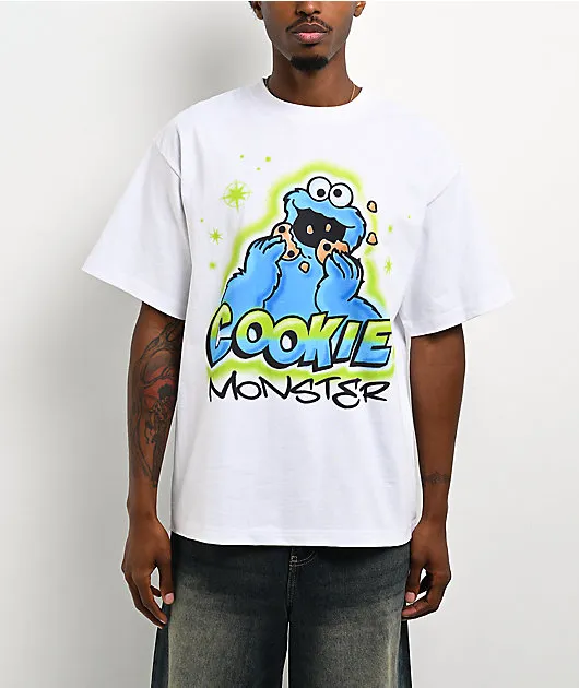 Sesame Street Cookie Monster Airbrush White T-Shirt