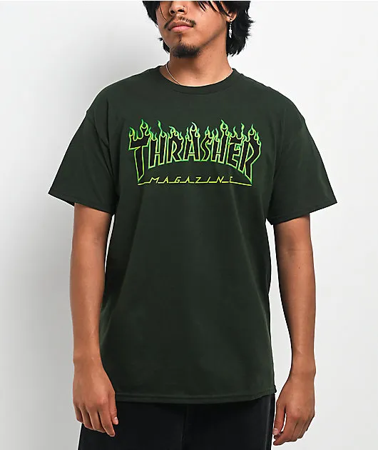 Thrasher Flame Logo Green T-Shirt