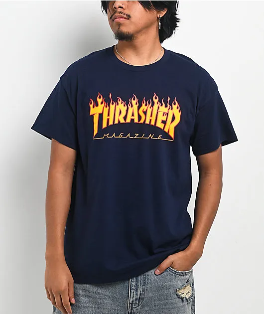 Thrasher Flame Logo Navy T-Shirt
