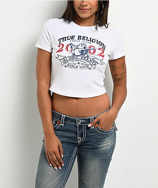 True Religion Crystal OG World Tour White Crop T-Shirt