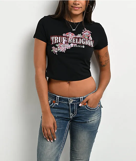 True Religion Crystal Snake Black Crop T-Shirt