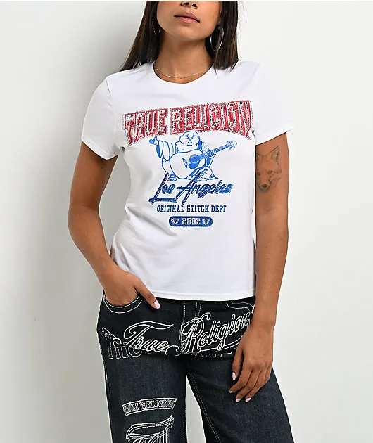 True Religion Rhinestone Buddha Red, White & Blue T-Shirt