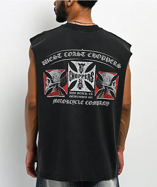 West Coast Choppers Triple Threat Black Wash Tank Top