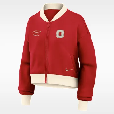 Ohio State Academic Women's Nike College Oversized Cropped Full-Zip Bomber Jacket